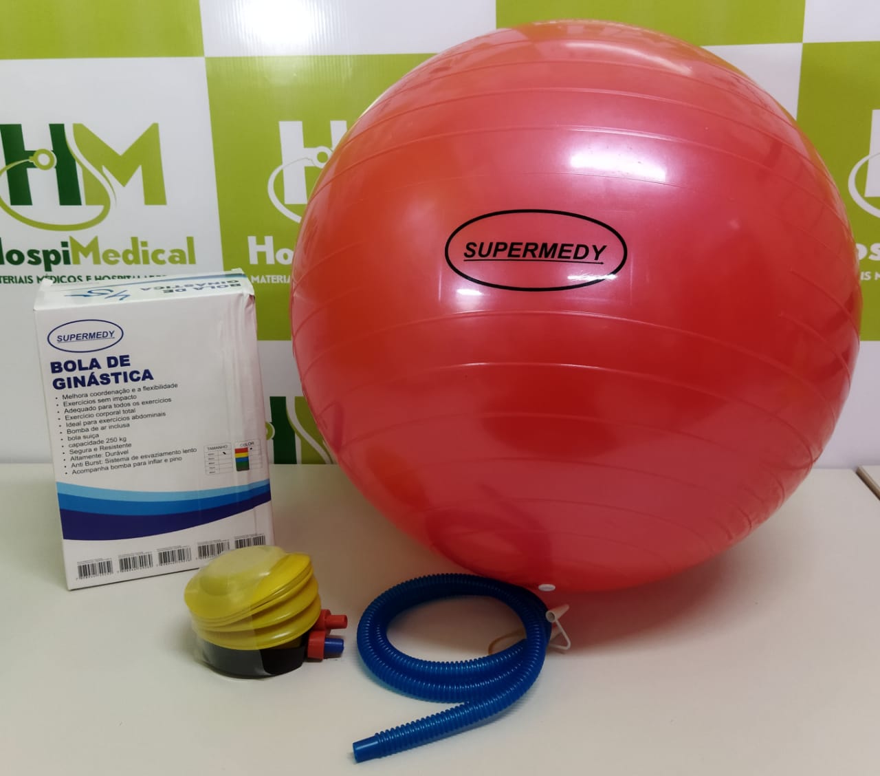 Bola Suíça para Ginástica Bomba Inflável 250kg SUPERMEDY