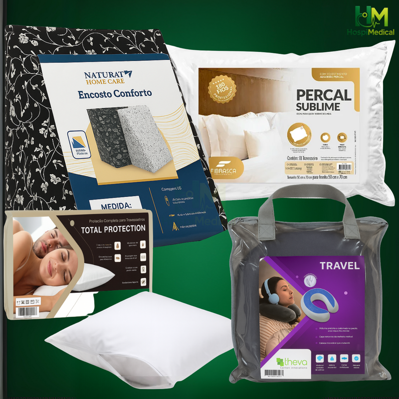 Kit Conforto Premium Travesseiro, Capa, Triângulo e Almofada Cervical