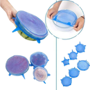 Kit 6 Tampas de Silicone Elástica Azul - Reutilizável e Ajustável Topoer, copos, potes