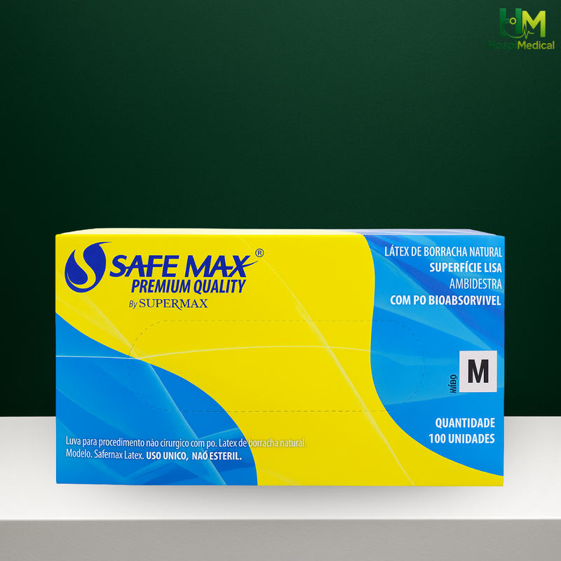 Luva de Látex Safemax com 100 Unidades Proteção Profissional